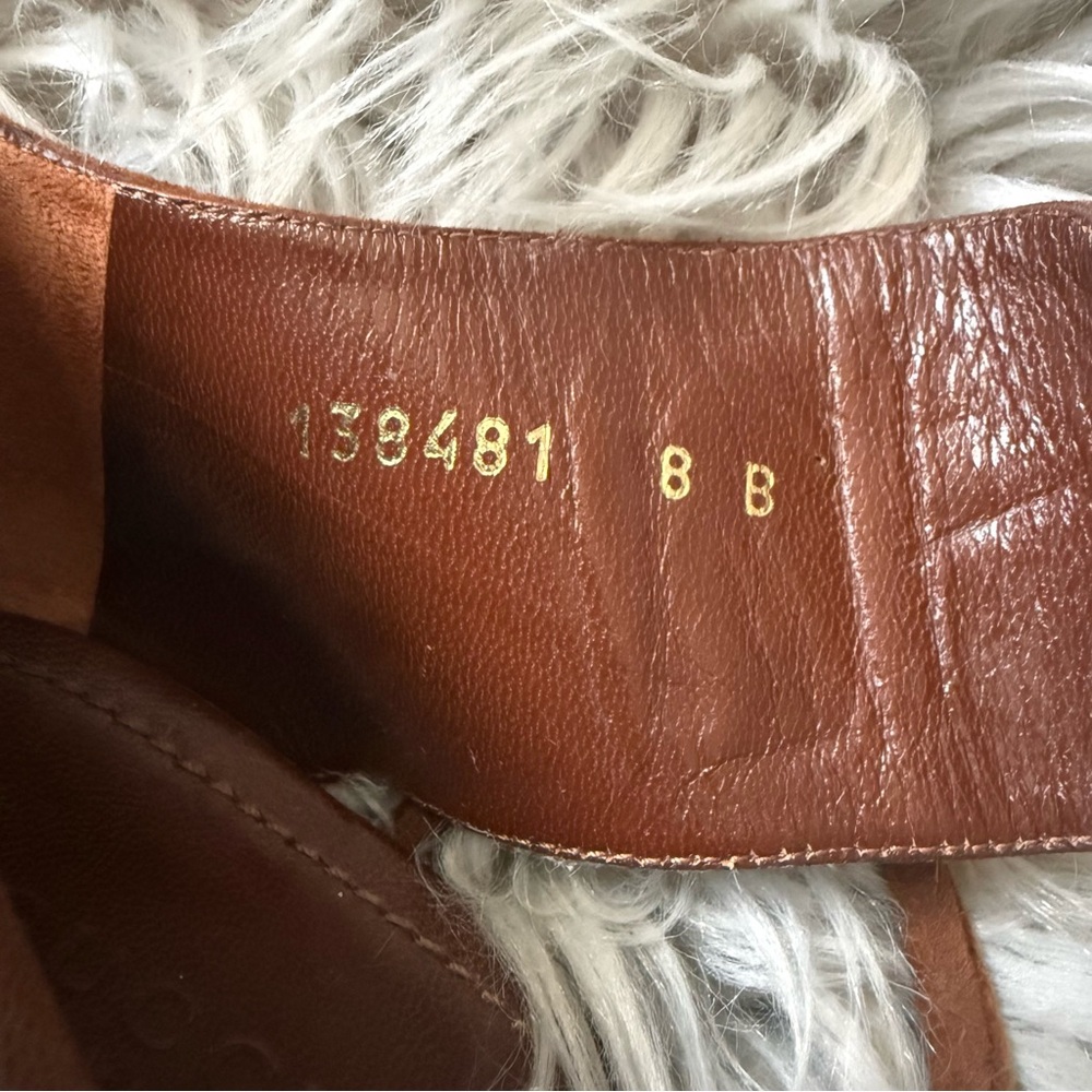 GUCCI x TOM FORD Horsebit Suede Sandal Heels Cognac Brown Size 8B - Picture 8 of 10